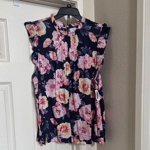 Old Navy Floral Pink and Navy Sleeveless Tank Blouse